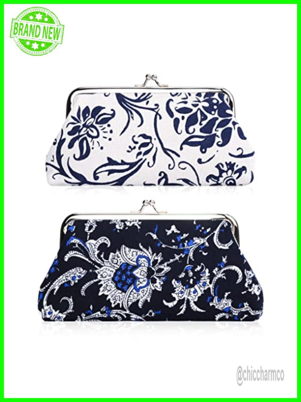 Oyachic 2 Pack Large Floral Canvas Coin Purses Wallet Kiss Lock Clutch